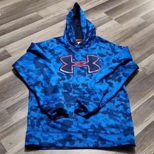 Under Armour Hoodie Size Small Blue Camo Print Blue/ Red UA logo Unisex